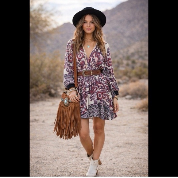 FREE PEOPLE Boho Satin Mini Dress - Picture 2 of 9